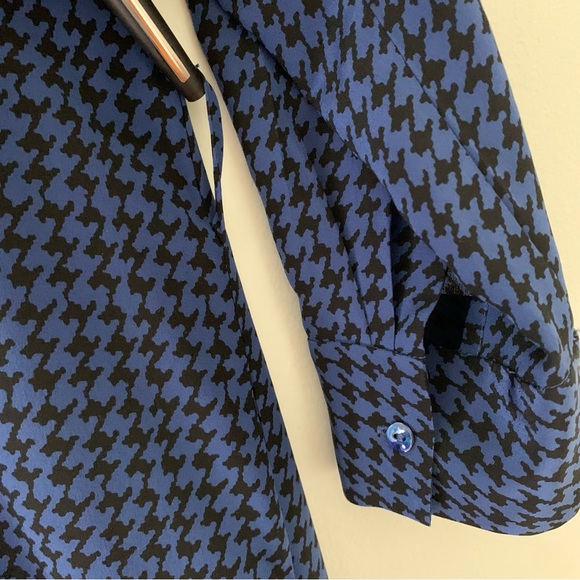 SOLD L’agence Cameron Shirt Dress Blue & Black Sz S 100% Silk Houndstooth - Picture 6 of 10